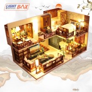 Nhà búp bê Tự làm bằng gỗ [Nhà có nội thất WOODEN HOUSE & đèn LED] Tặng CÓT NHẠC+ KHUNG BẢO VỆ + DỤNG CỤ